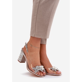 S.Barski Átlátszó szandál virágokkal a díszített sarokon D&amp;A MR38-331 Ezüst 1