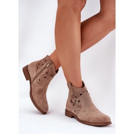 Női szabadmunka csizma bézs cipzárral S.Barski Hy42-081 2