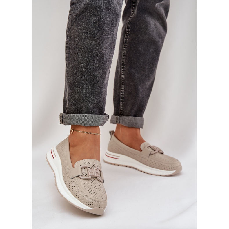 S.Barski Női bőr lokkok a platformon S. Barski LR51-556 bézs 2