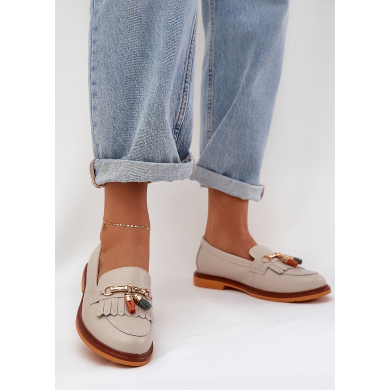 S.Barski Bőr elegáns, lapos sarkú cipők S. Barski LR51-768 bézs 2