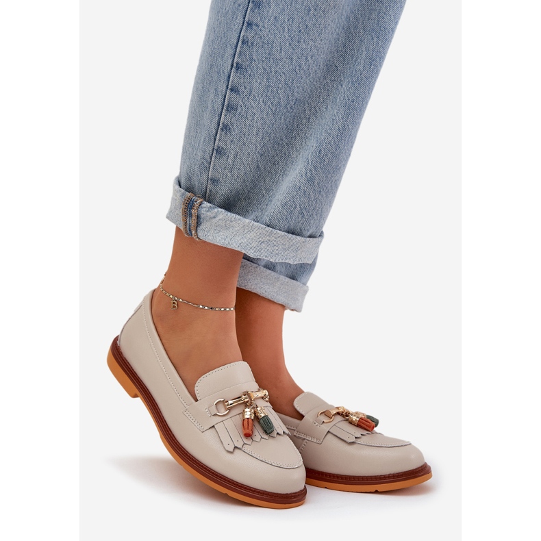 S.Barski Bőr elegáns, lapos sarkú cipők S. Barski LR51-768 bézs 1