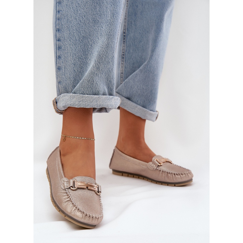 S.Barski Csillogó lapos cipők természetes bőrből D&amp;A LR51-546 Zloty aranysárga 2