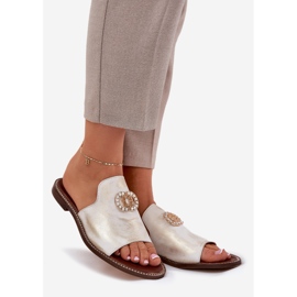 Elegáns bőr női papucs egy Zazoo 3008 Zloty -val, törölt aranysárga 1