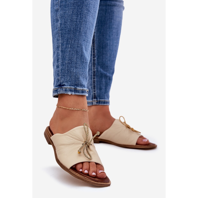 Zazoo 2659 női bőr papucs bézs 1