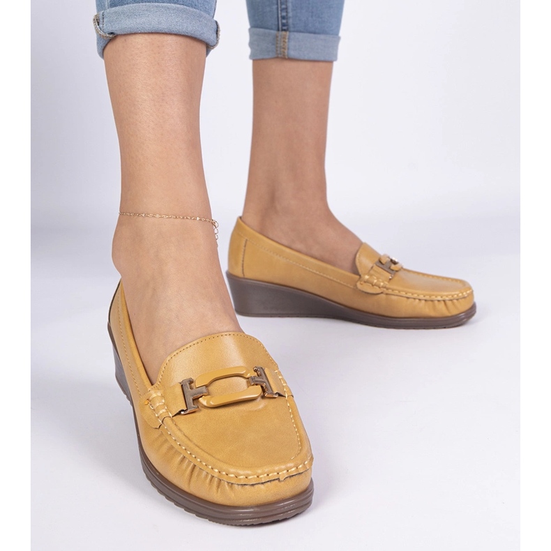 Jółne női cipők öko -áfokkal rendelkező ékeken sárga 1