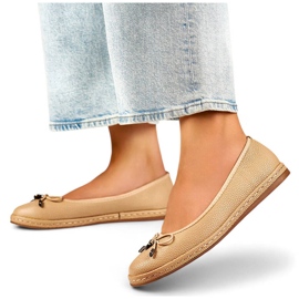 Kényelmes bézs színű női balettlakások masnival GD-XR392A-BE 1