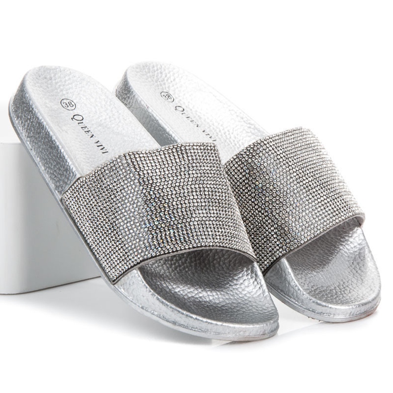 Queen Vivi Papucs kristályokkal szürke 1