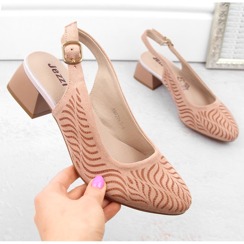 Női velúr teljes, alacsony sarkú szandál, rózsaszín Jezzi RMR2263-4 2