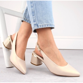 Női elegáns, teljes orrú, bézs gyöngyház szandál Sergio Leone SK175 2