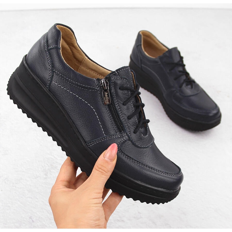 Kényelmes női bőrcipő, sötétkék Helios 419 1