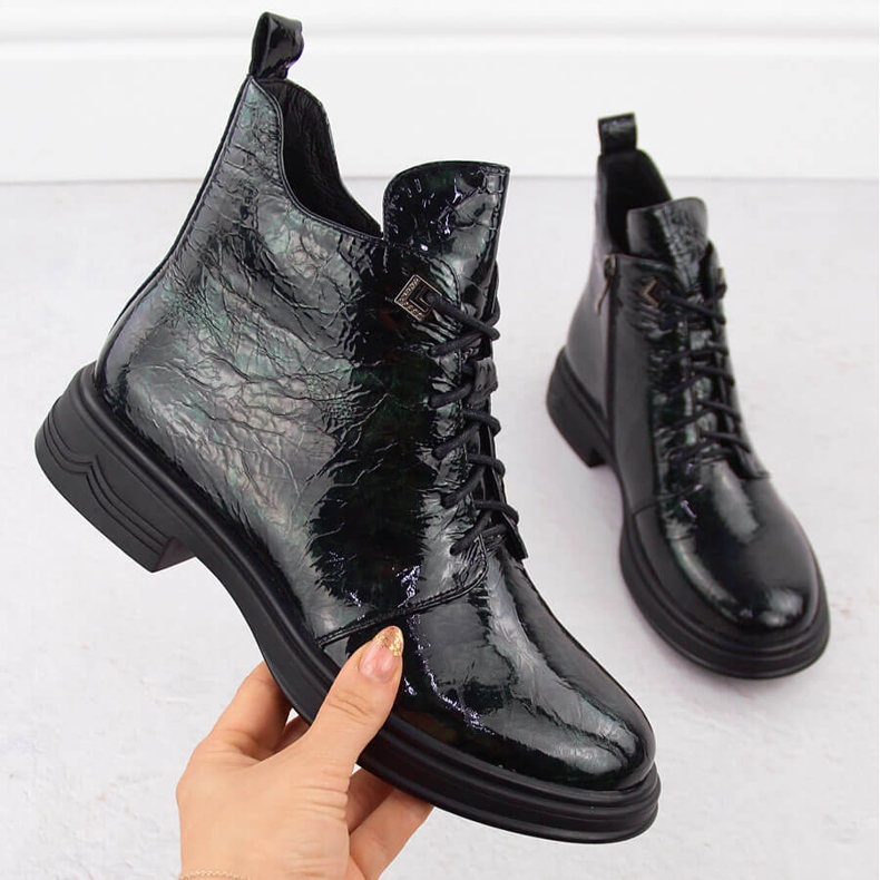 Női lakkbőr bokacsizma zöld D&amp;A S.Barski Premium Collection LZ42-042 2