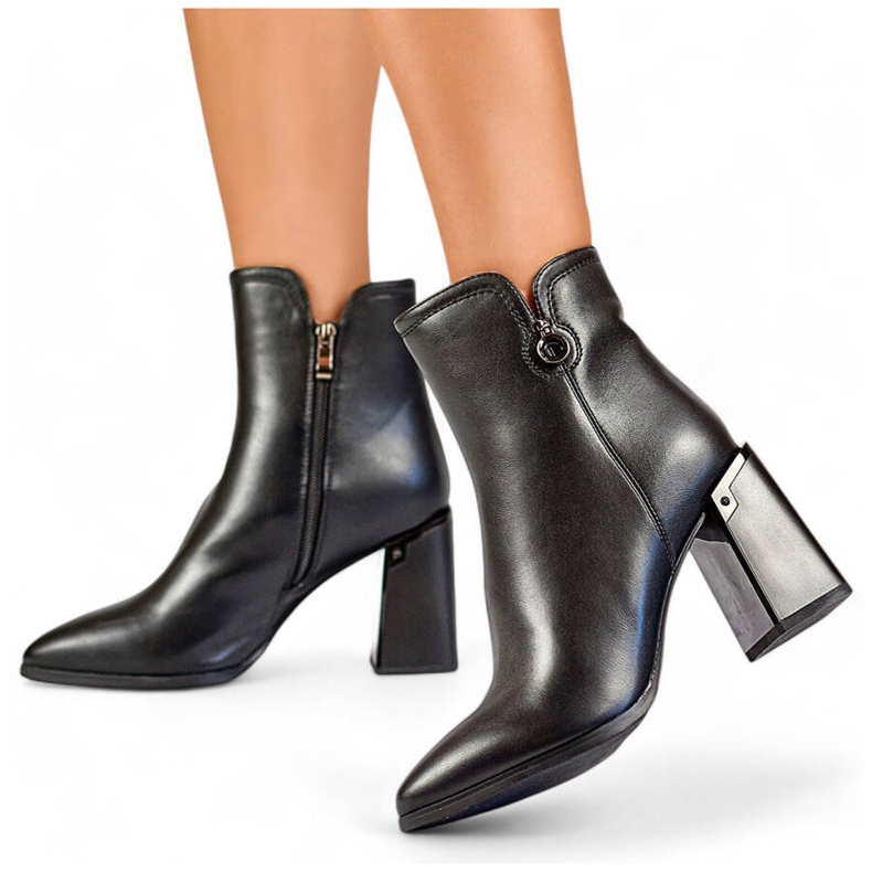 Női hegyes orrú szigetelt bokacsizma, fekete GD-FL2084B 1