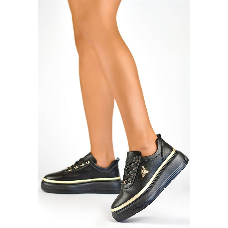 Bőr női sportcipő a platformon, fekete GD-XF120C-B 2