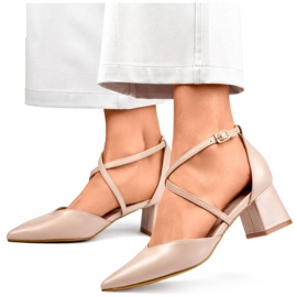 Női pántos magassarkú pumpák, bézs GD-FL1150D.BE 1