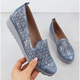 M. DASZYŃSKI Női cipő a nyílt munkás aranyozott kollégiumi magasságon M. Dasyński MR1628-20 kék 1