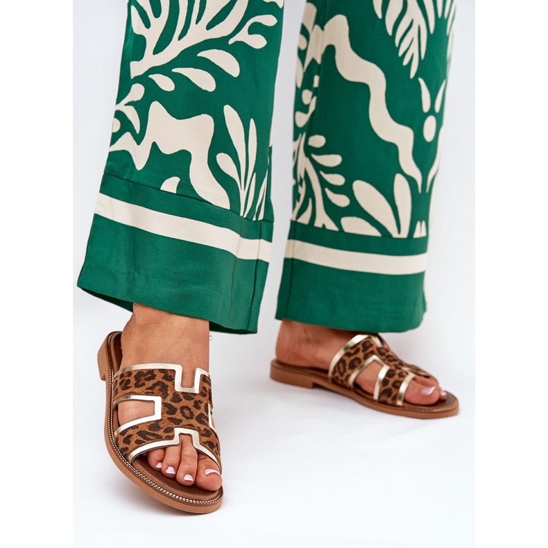 Bőr lapos leopárd flip flops zazoo 40383 barna 2