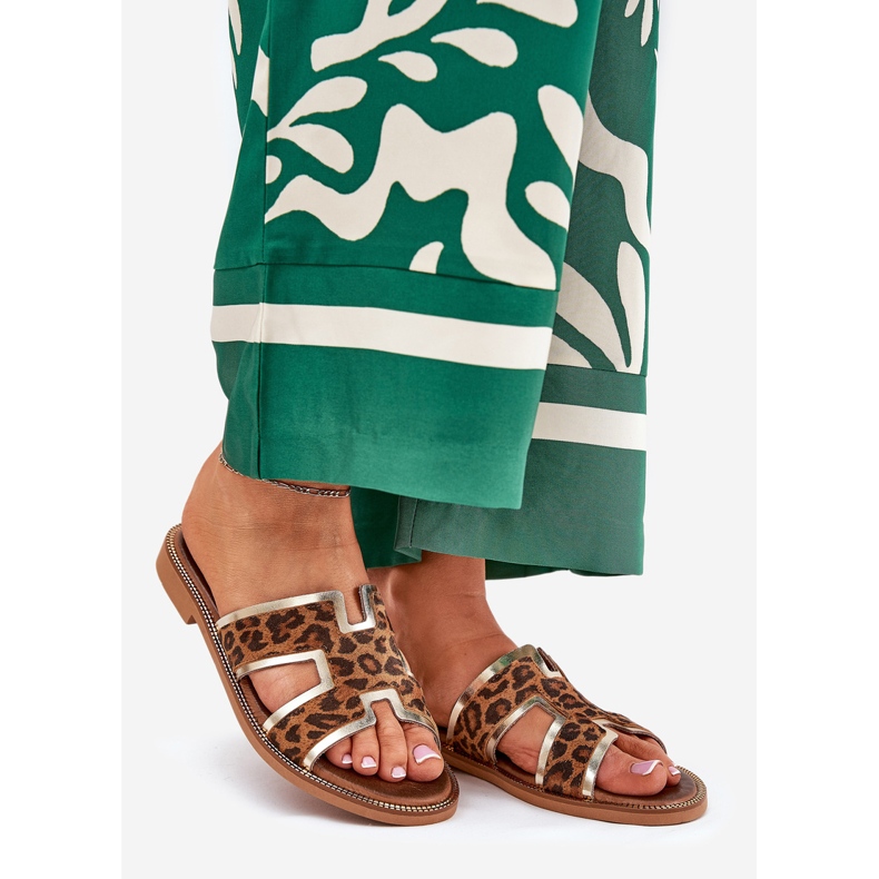 Bőr lapos leopárd flip flops zazoo 40383 barna 1