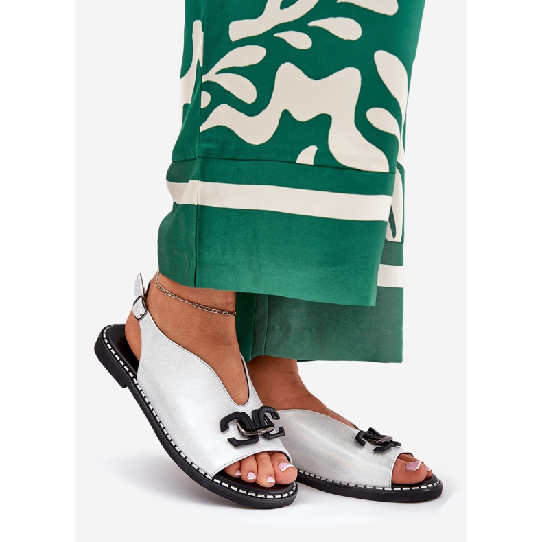 Lapos, szandál öko díszes ezüst bőrrel 1