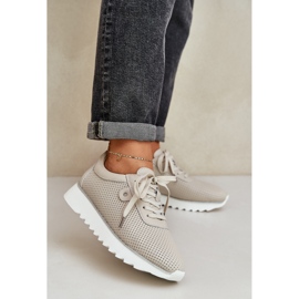 S.Barski Bőr sportcipő a platformon Glitter LR51-629 bézs 2