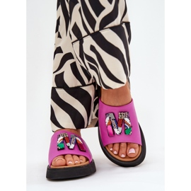 Vinceza Női bőr papucs fukszia díszjével rózsaszín 2