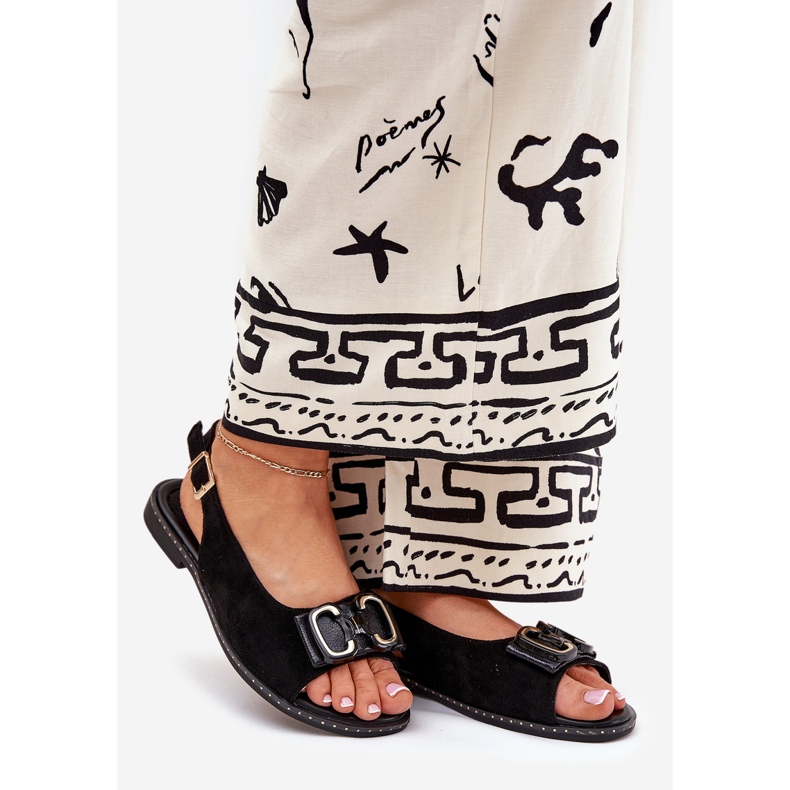 Jezzi Lapos szandál dekorációval öko velúr fekete 1