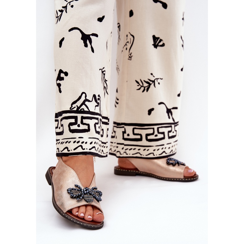 Jezzi Fényes női szandál dekoráció lapos rózsaszín arany 2