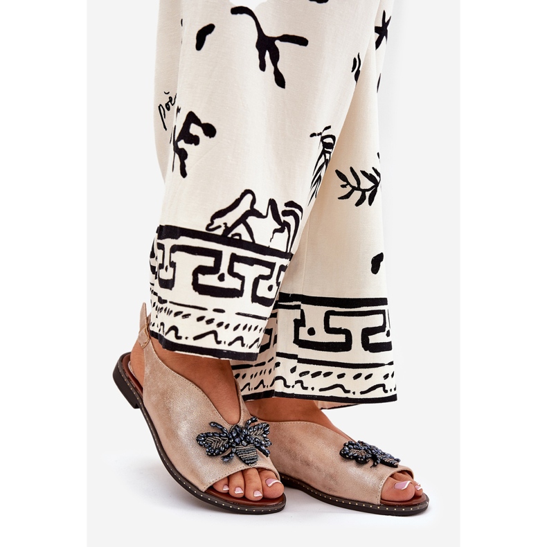 Jezzi Fényes női szandál dekoráció lapos rózsaszín arany 1