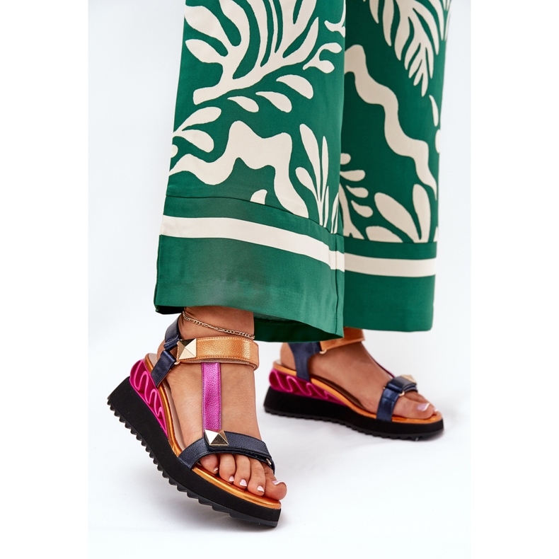 S.Barski Női bőr szandál CR51-135 Navy kék 2