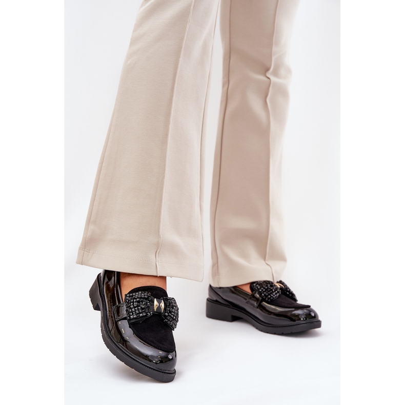 Festett női mokaszinok egy íj S.Barski Hy51-319 fekete 2