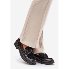 Festett női mokaszinok egy íj S.Barski Hy51-319 fekete 1