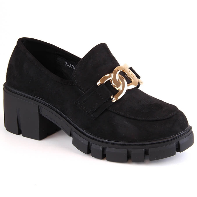 Velúr női mokaszin magas sarkú, fekete Vinceza 1