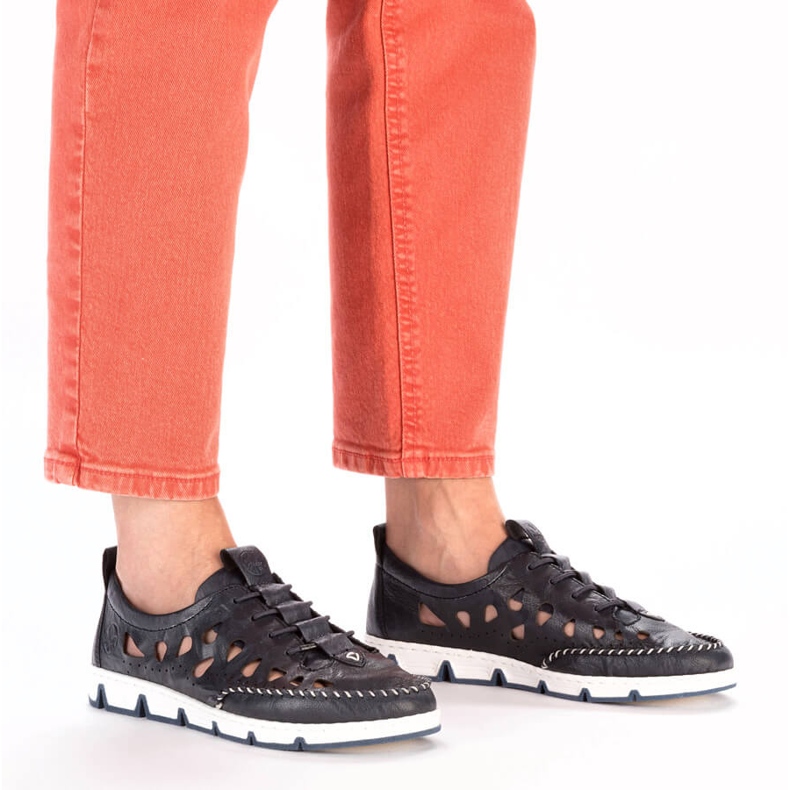 Női áttört bőrcipő, sötétkék Rieker 49956-14 1