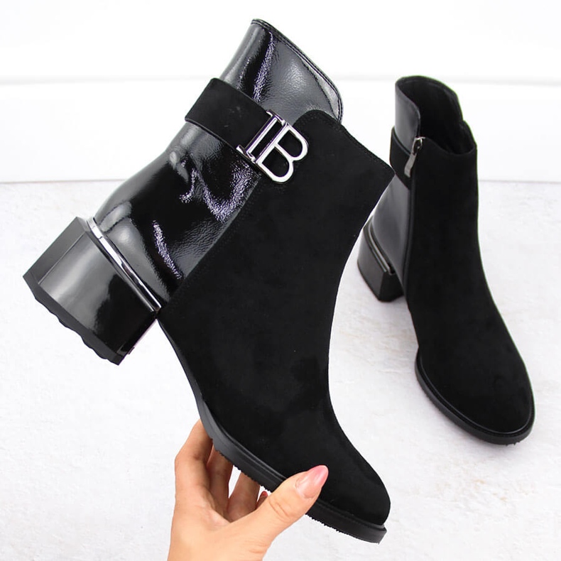 Női velúr és lakkfekete magas sarkú bokacsizma D&amp;A S.Barski Premium Collection MR880-040 1