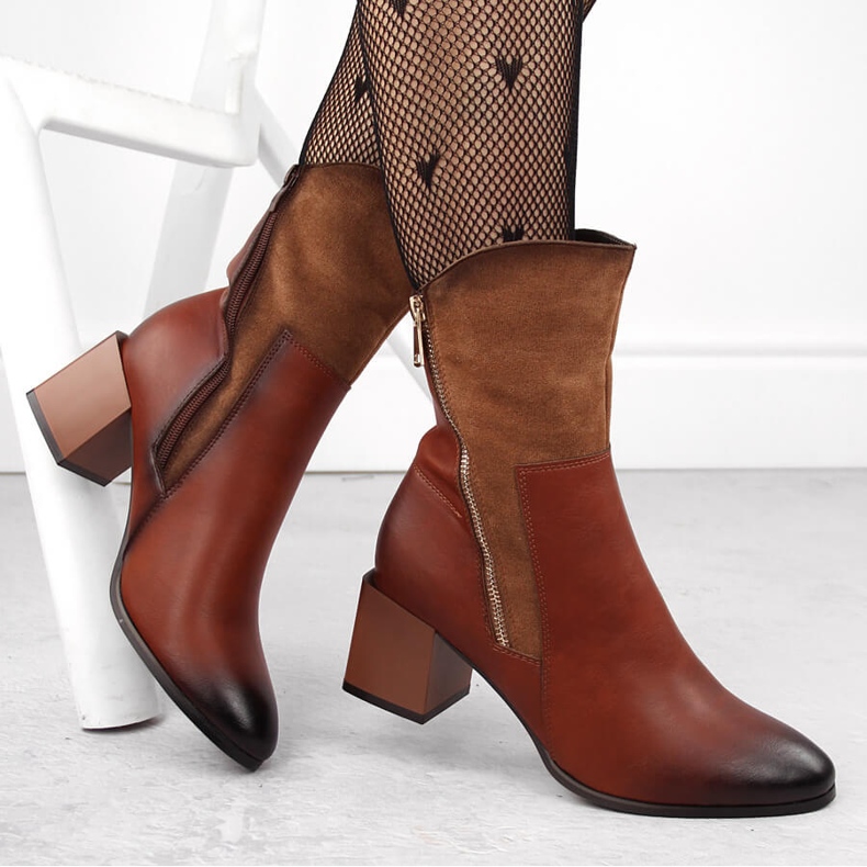 Női hőszigetelt barna magas sarkú bokacsizma Jezzi ASA217-9 1