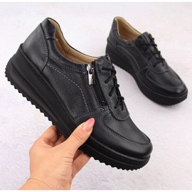 Női kényelmes fekete bőrcipő Helios 419 1