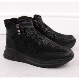 Női fekete bőr bokacsizma virággal T.Sokolski Z24-329 2