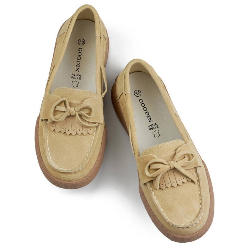 Női bőr mokaszin masnival, bézs Goodin GD-SW4005BE 1