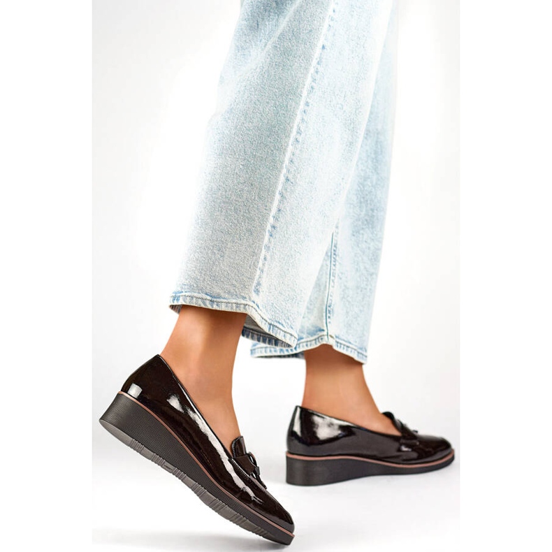 Női lakkbőr ékcipő, fekete, 24-58266B 2 Női lakkbőr ékcipő, fekete, 24-58266B 2