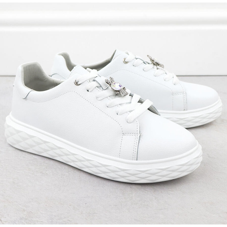 Női bőrcipő díszes a fehér platformon Sergio Leone SP110 2