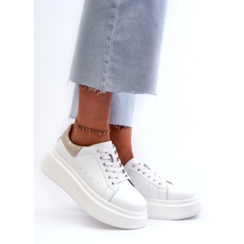 S.Barski Női bőr cipők a D&amp;A LR568 fehér platformon 1