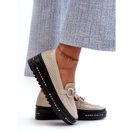 Fényes bőr női mokaszinok az emelvényen díszítéssel S.Barski LR750 Gold aranysárga 2