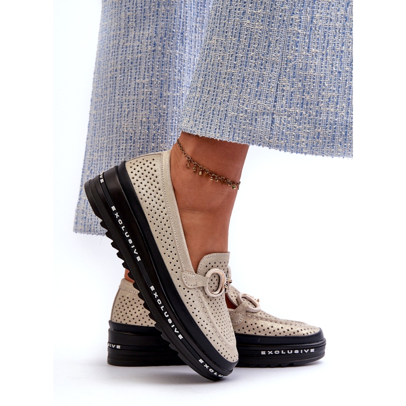 Fényes bőr női mokaszinok az emelvényen díszítéssel S.Barski LR750 Gold aranysárga 2