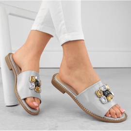 Női kényelmes ezüst papucs cirkóniákkal S.Barski 031 2