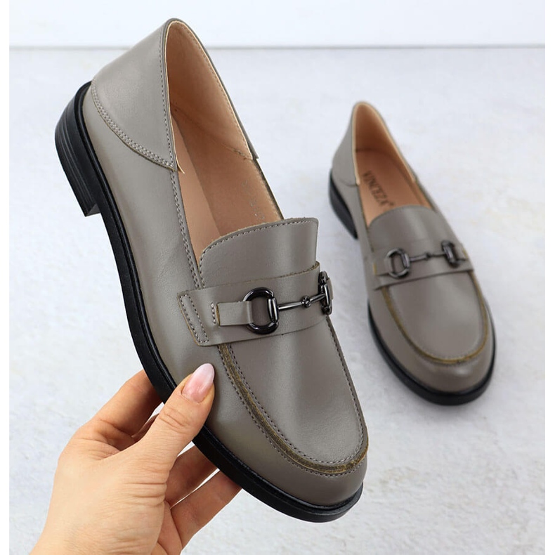 Női bőrcipő kényelmes cipők sötét bézs vinceZa 18107 1