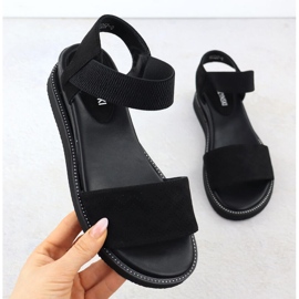 M. DASZYŃSKI Női szandálok a velúr alacsony ékén, fekete M. Dasyński MR2267-8 1