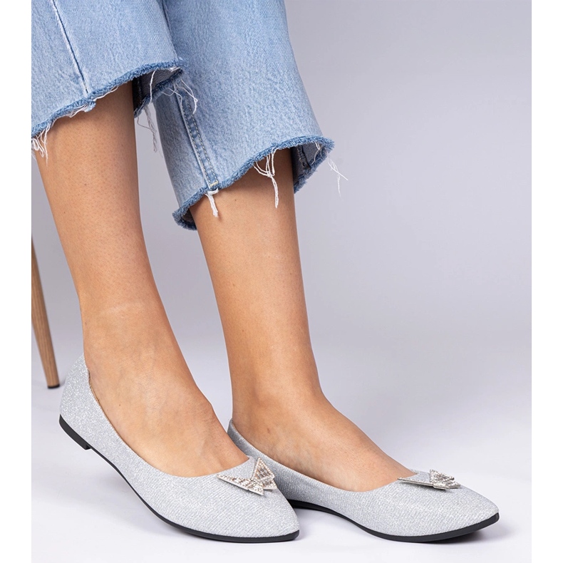 Ezüst női csillogó balerinák pillangóval 1