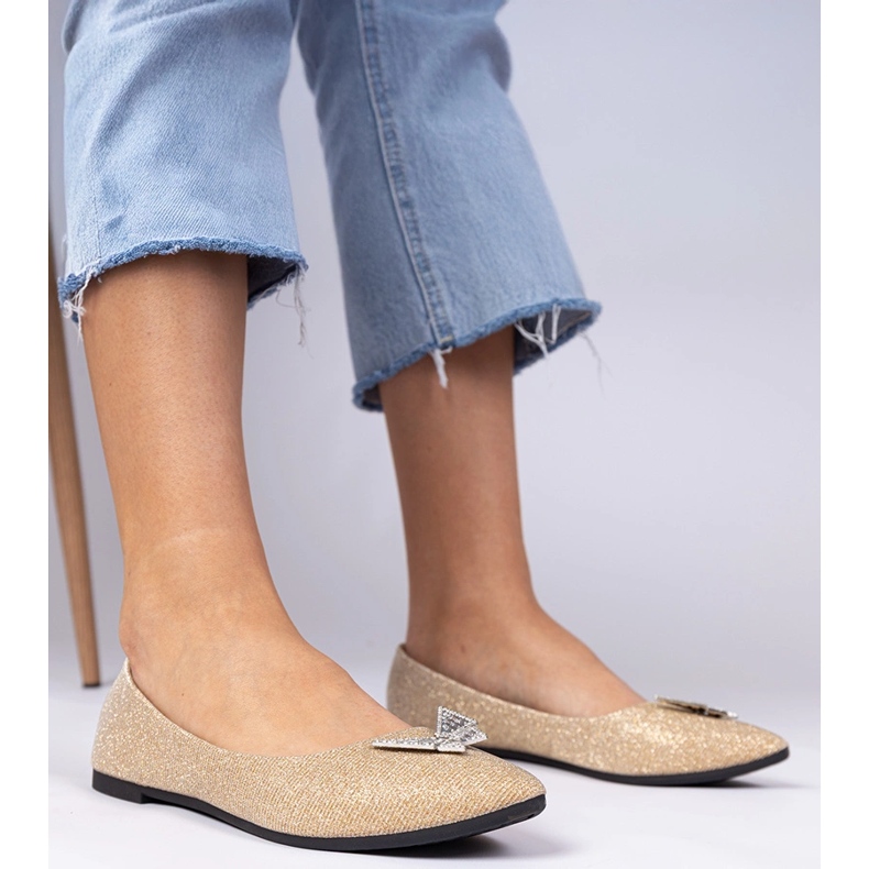 Arany női csillogó balerinák pillangóval aranysárga 1