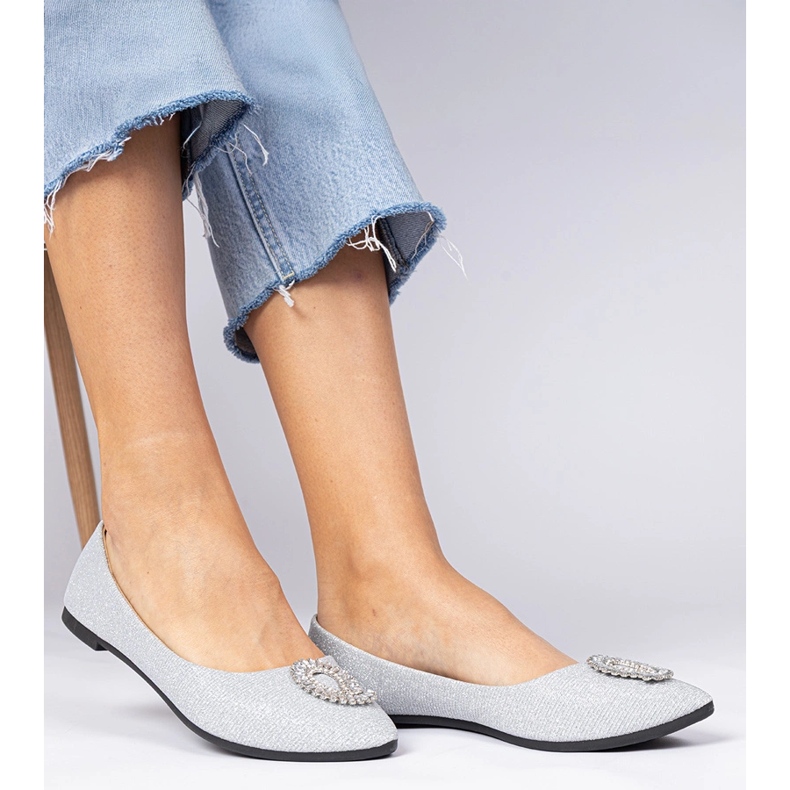 Ezüst női csillogó balerinák cirkonokkal 2
