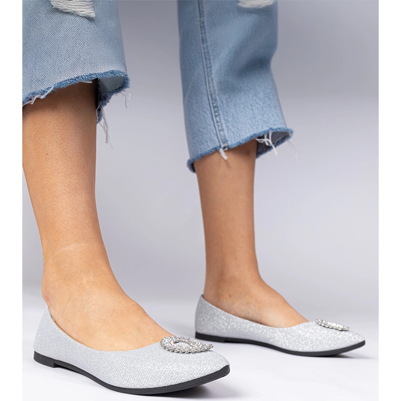 Ezüst női csillogó balerinák cirkonokkal 1