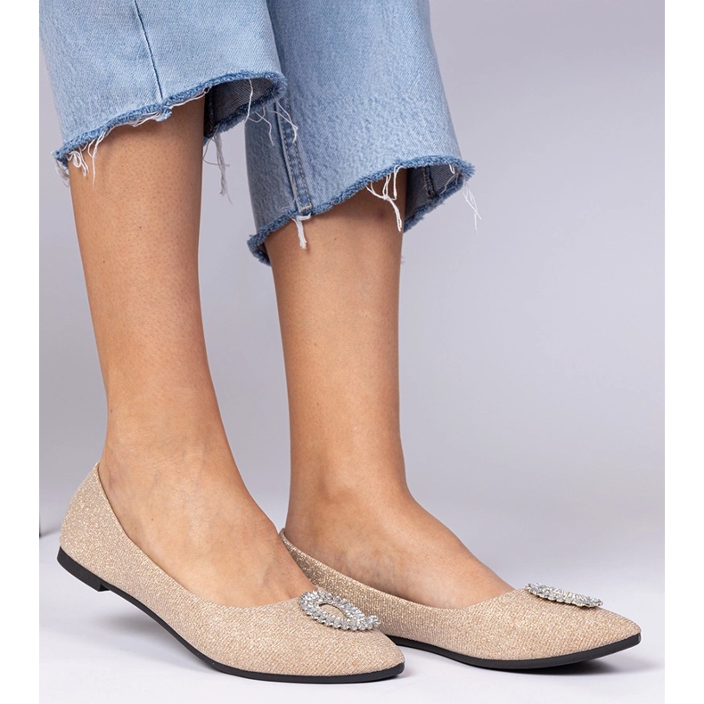 Női pezsgő csillogó balerinák cirkonokkal aranysárga 1
